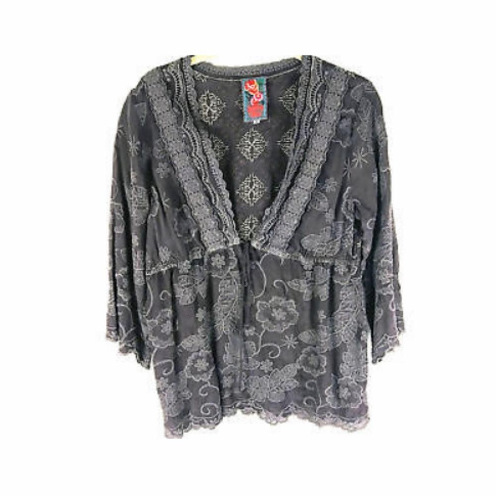 Johnny Was JW Womens Sheer Full Embroidered Front